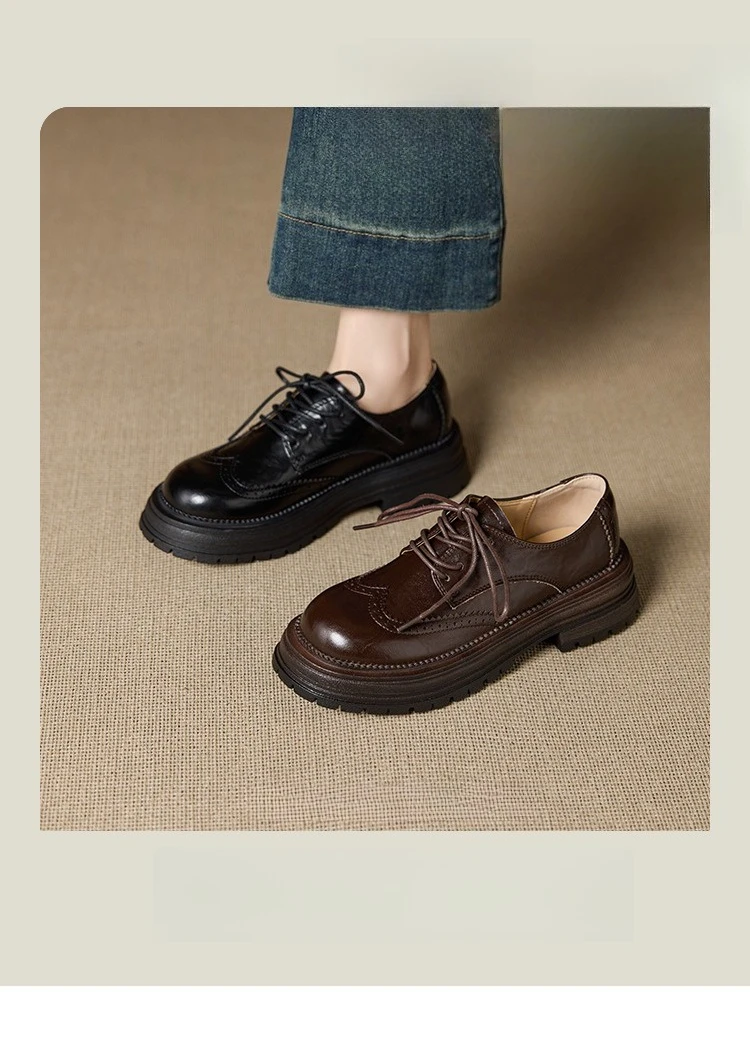 Genuine Leather Women's Oxford Shoes Luxury Handmade 2026 Autumn New Fashion British Style Elegant Black Casual Shoes Woman