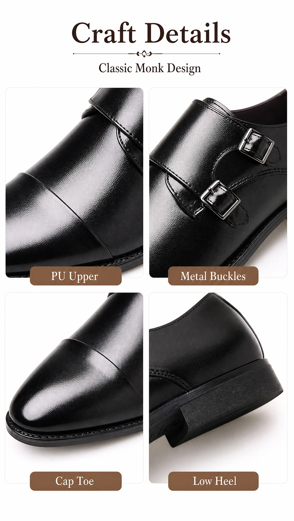 QRLQRL Luxury Leather Double Buckle Monk Strap Formal Shoes for Men Classic Cap Toe Business Office Wedding Dress Shoes