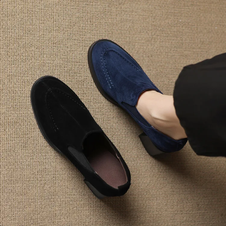 New Spring/Autumn Sheep Suede Women Shoes Fashion Retro Round Toe Shoes for Women High Heels Women Pumps Handmade Blue Loafers