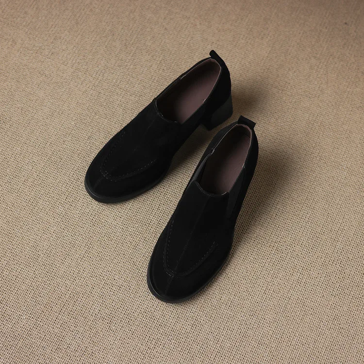New Spring/Autumn Sheep Suede Women Shoes Fashion Retro Round Toe Shoes for Women High Heels Women Pumps Handmade Blue Loafers
