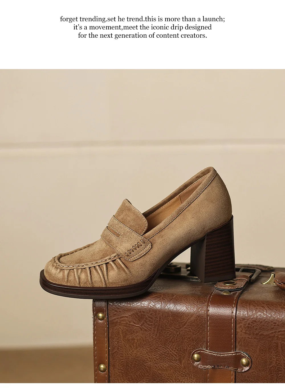 2026 spring summer women pumps natural leather 22-25cm kid suede+cowhide+pigskin round toe thick high heel loafers women shoes