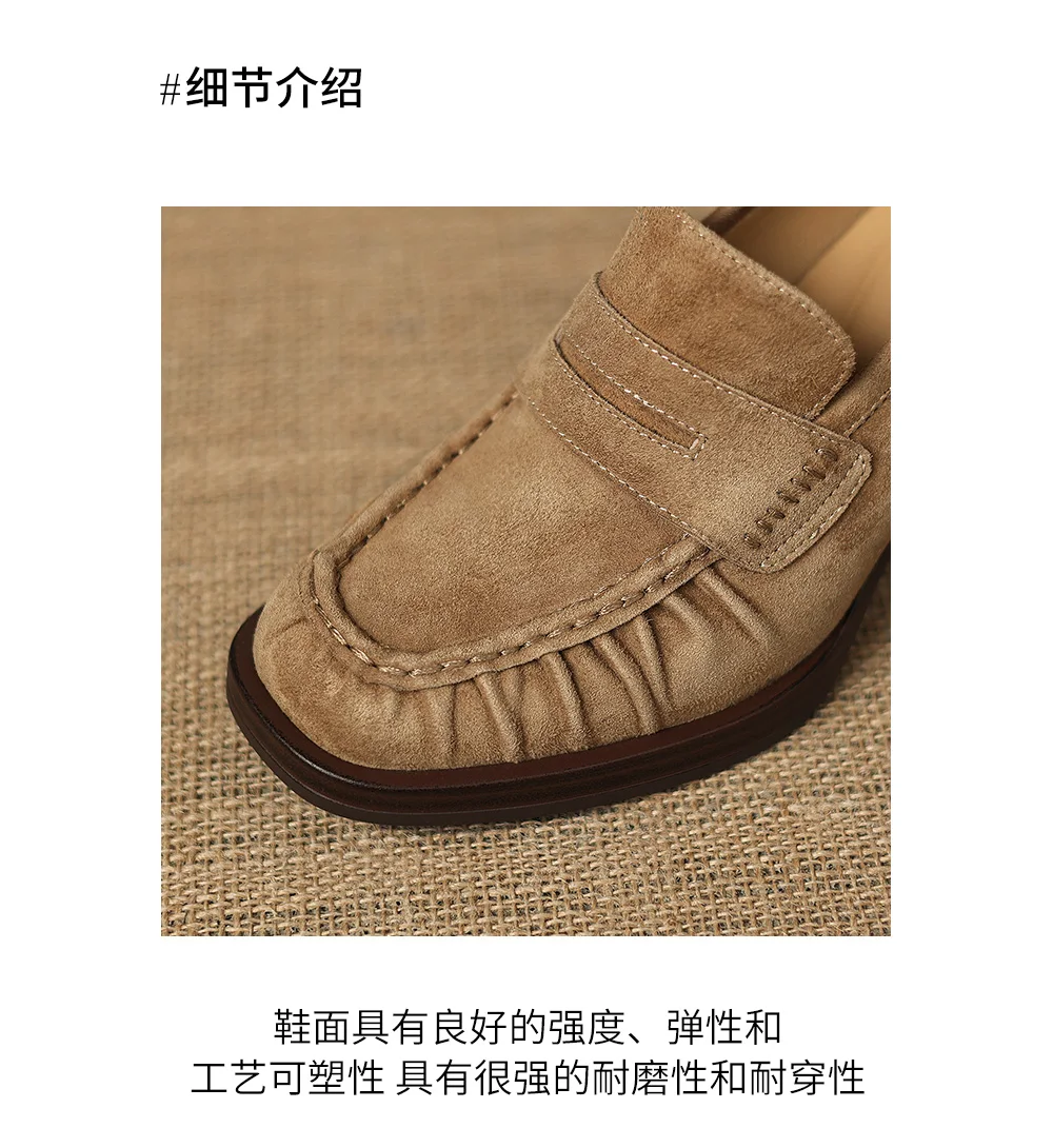 2026 spring summer women pumps natural leather 22-25cm kid suede+cowhide+pigskin round toe thick high heel loafers women shoes