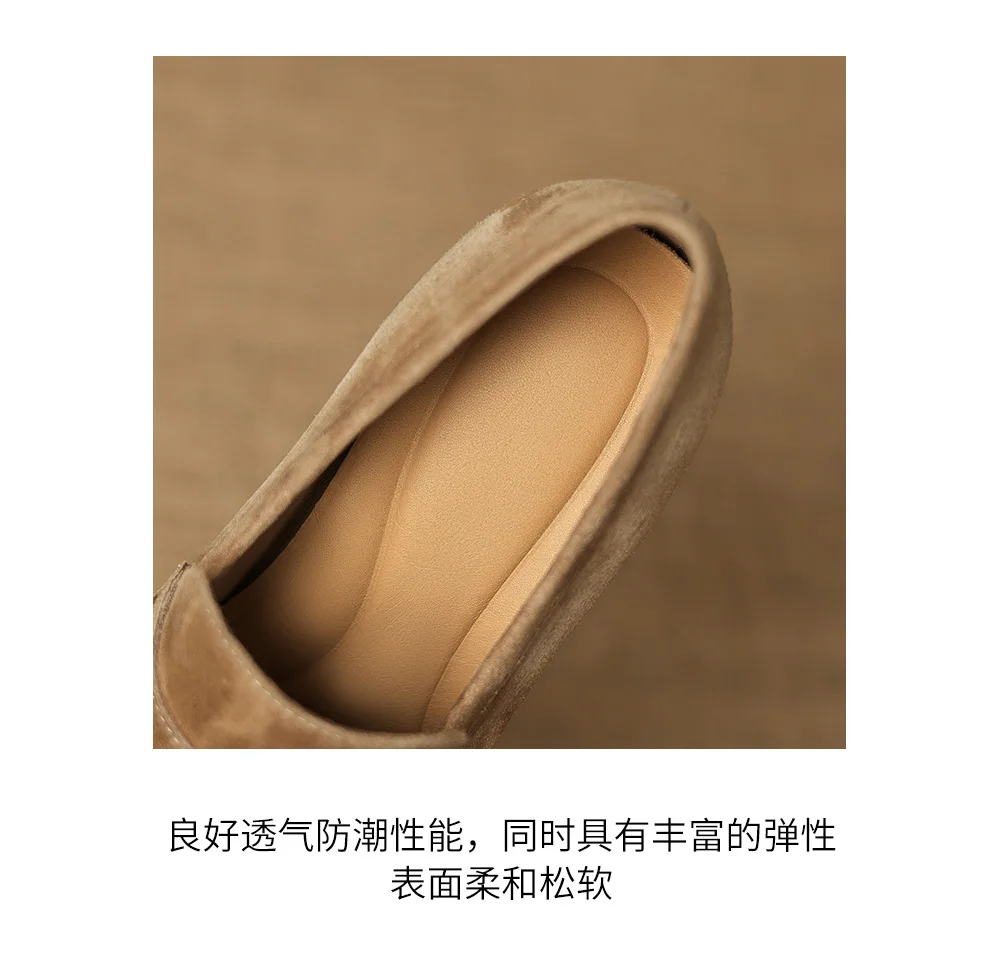 2026 spring summer women pumps natural leather 22-25cm kid suede+cowhide+pigskin round toe thick high heel loafers women shoes