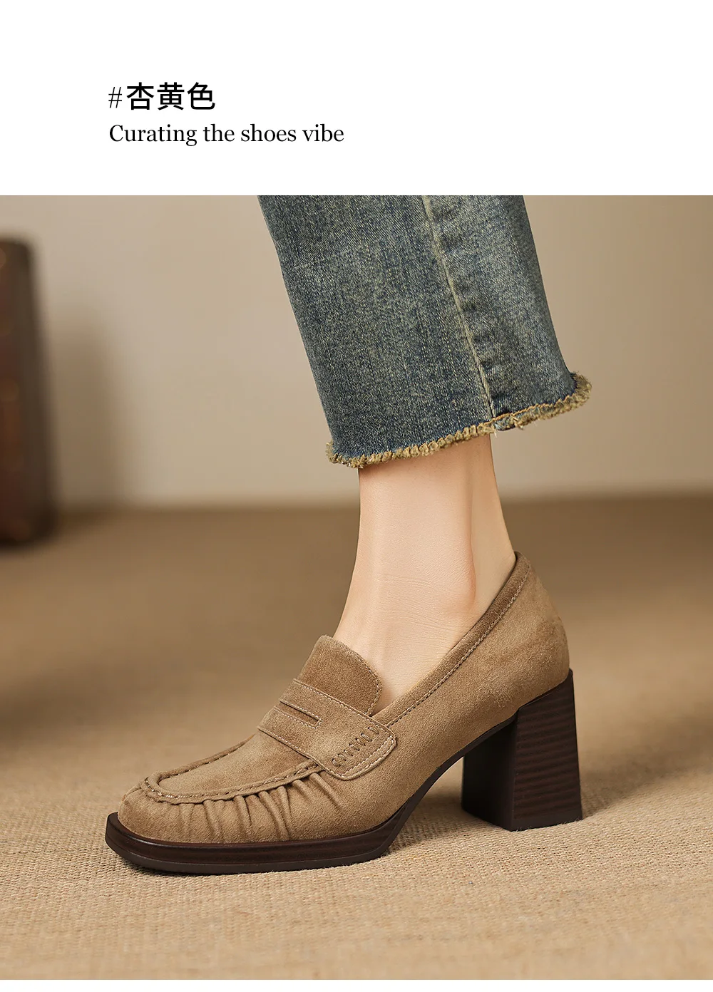 2026 spring summer women pumps natural leather 22-25cm kid suede+cowhide+pigskin round toe thick high heel loafers women shoes