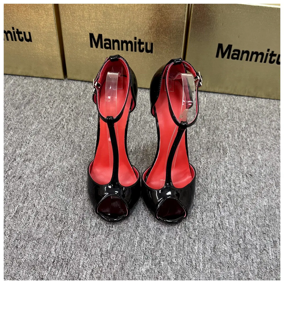 New 12cm Pointed Slender Heel T-shaped Fish Mouth High-heeled Shoes with A Single Buckle and Exposed Toe Sexy Sandals