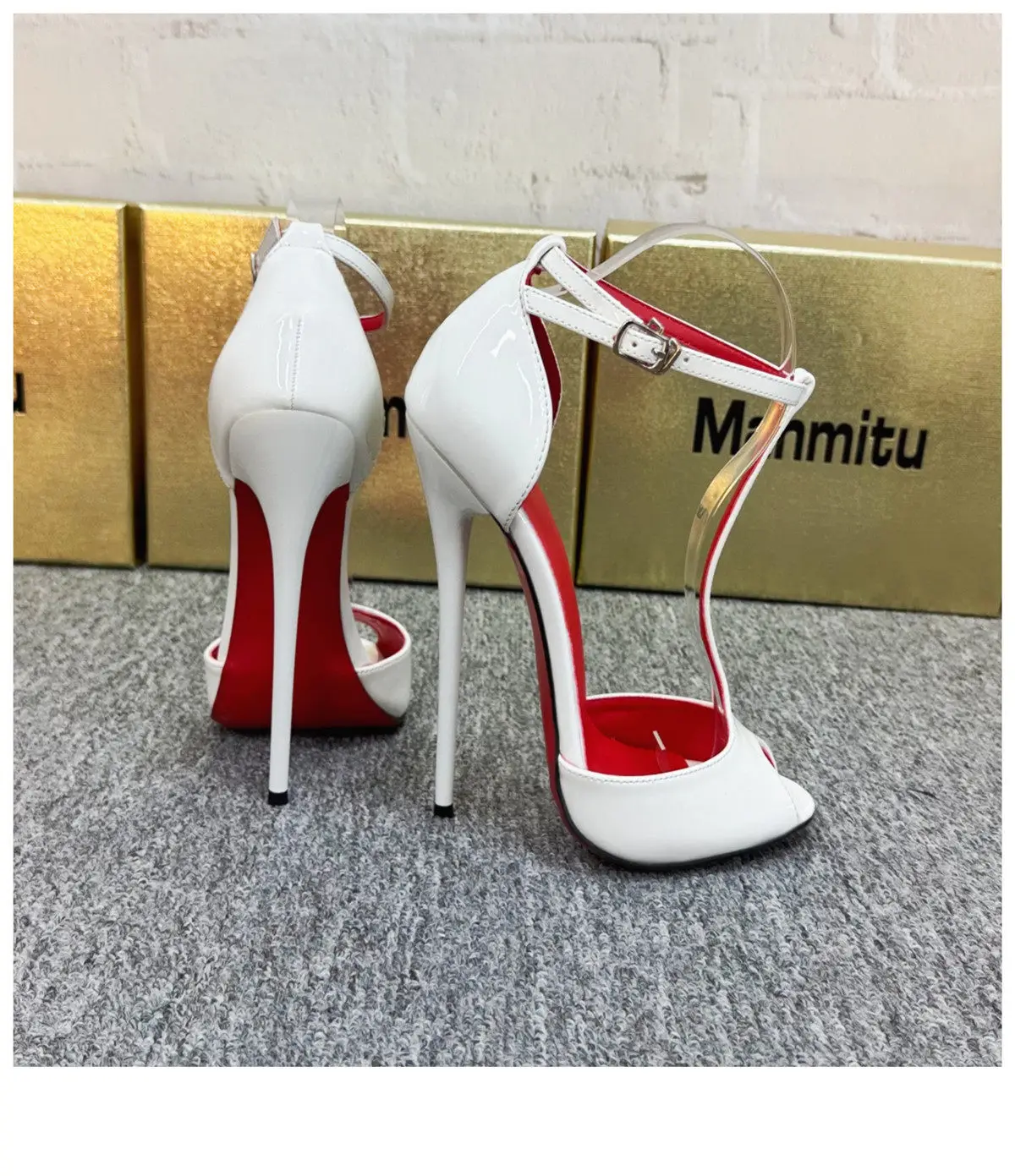 New 12cm Pointed Slender Heel T-shaped Fish Mouth High-heeled Shoes with A Single Buckle and Exposed Toe Sexy Sandals