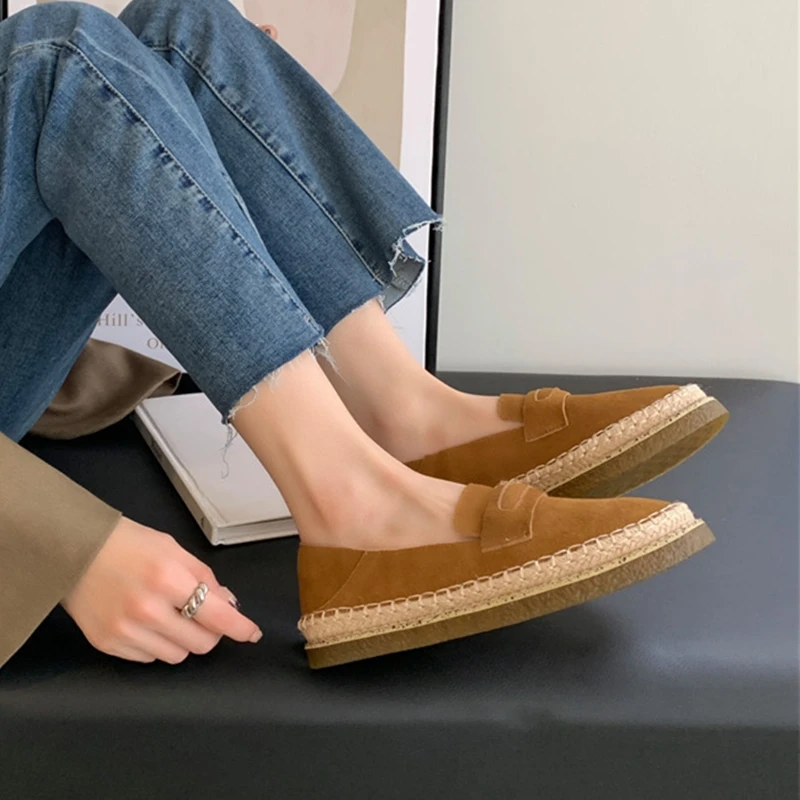 AIYUQI 2026 New Women's Loafers Shoe Flat Nonslip Comfortable Boat Shoes Women Fashionable Woven Fisherman's female Shoes