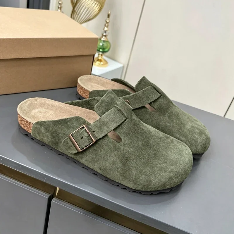 Premium Real Suede Leather Mule Clogs, All Gender Casual Footwear with Soft Cork Sole, Sizes 34 to 48 for Male & Female
