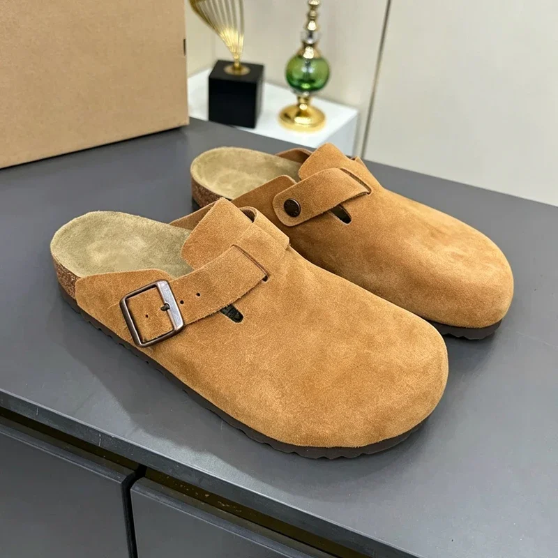 Premium Real Suede Leather Mule Clogs, All Gender Casual Footwear with Soft Cork Sole, Sizes 34 to 48 for Male & Female