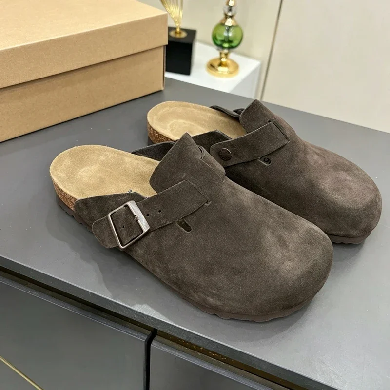 Premium Real Suede Leather Mule Clogs, All Gender Casual Footwear with Soft Cork Sole, Sizes 34 to 48 for Male & Female