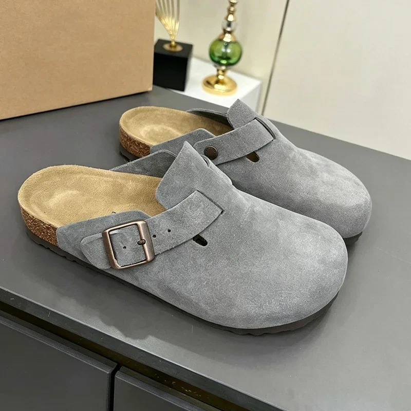 Premium Real Suede Leather Mule Clogs, All Gender Casual Footwear with Soft Cork Sole, Sizes 34 to 48 for Male & Female