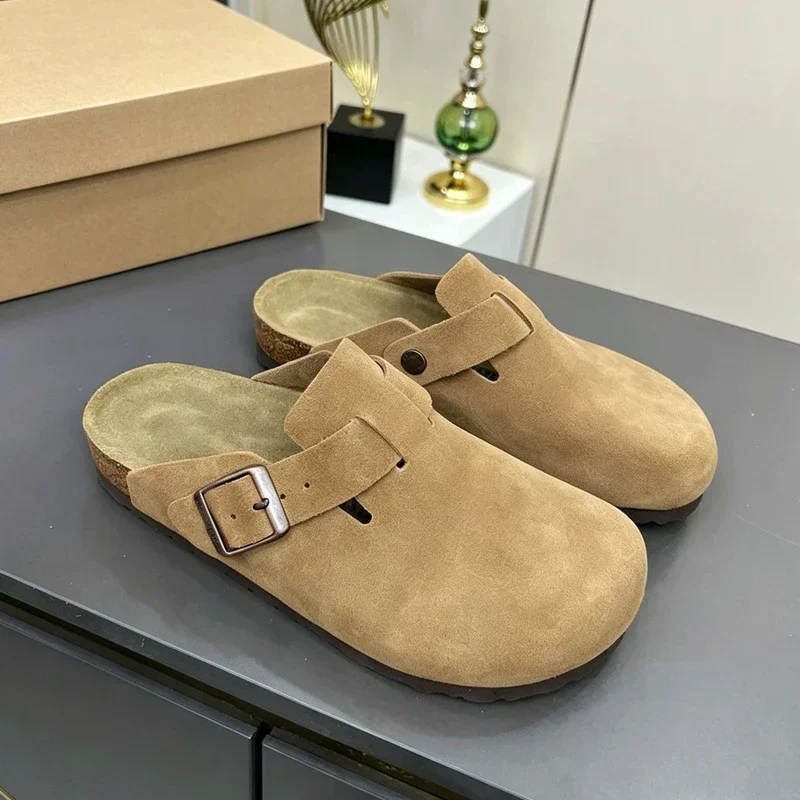 Premium Real Suede Leather Mule Clogs, All Gender Casual Footwear with Soft Cork Sole, Sizes 34 to 48 for Male & Female