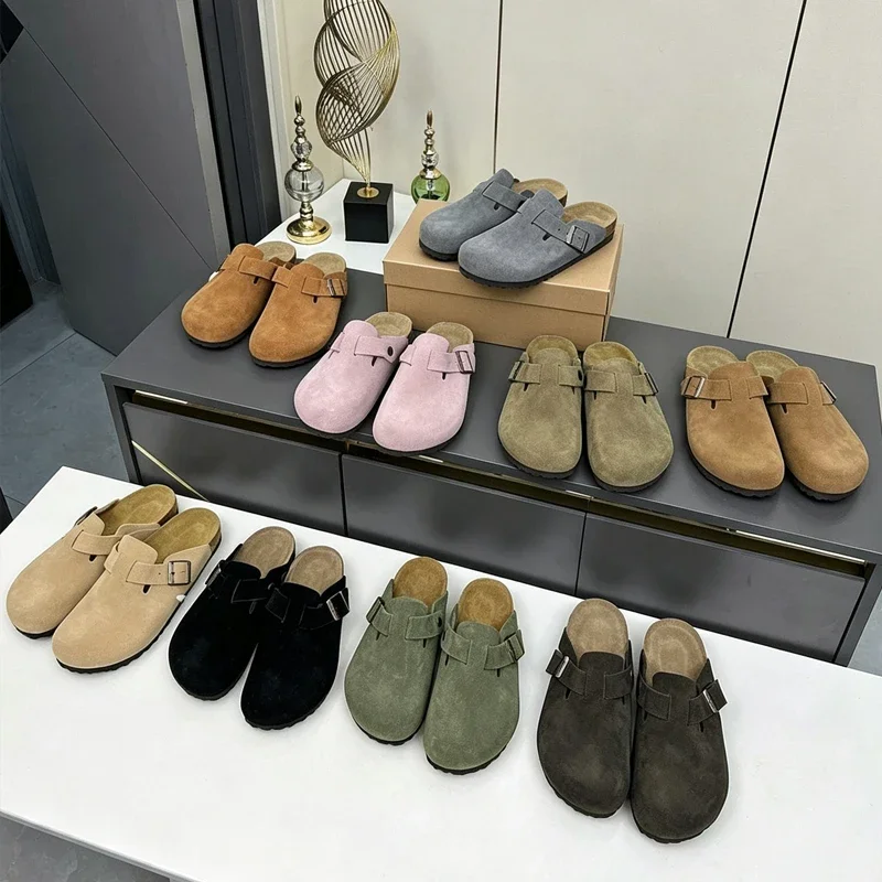 Premium Real Suede Leather Mule Clogs, All Gender Casual Footwear with Soft Cork Sole, Sizes 34 to 48 for Male & Female