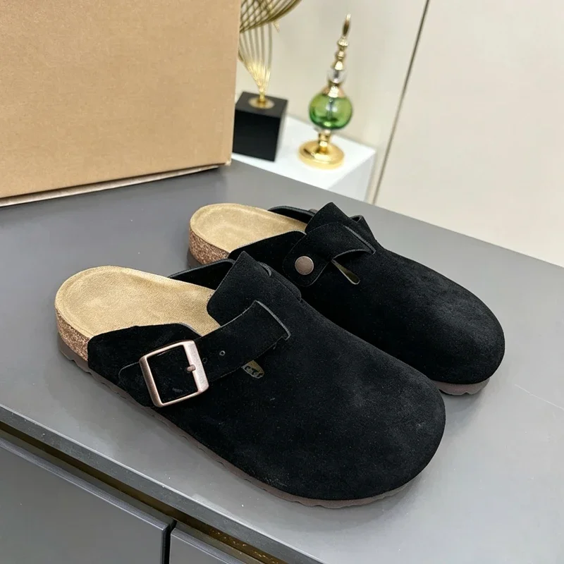 Premium Real Suede Leather Mule Clogs, All Gender Casual Footwear with Soft Cork Sole, Sizes 34 to 48 for Male & Female