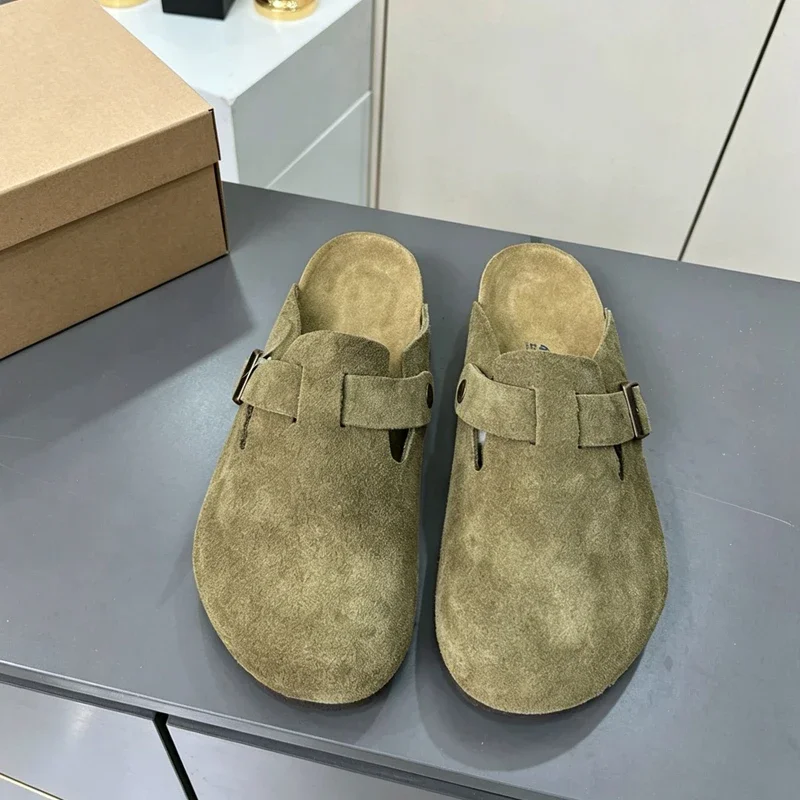 Premium Real Suede Leather Mule Clogs, All Gender Casual Footwear with Soft Cork Sole, Sizes 34 to 48 for Male & Female