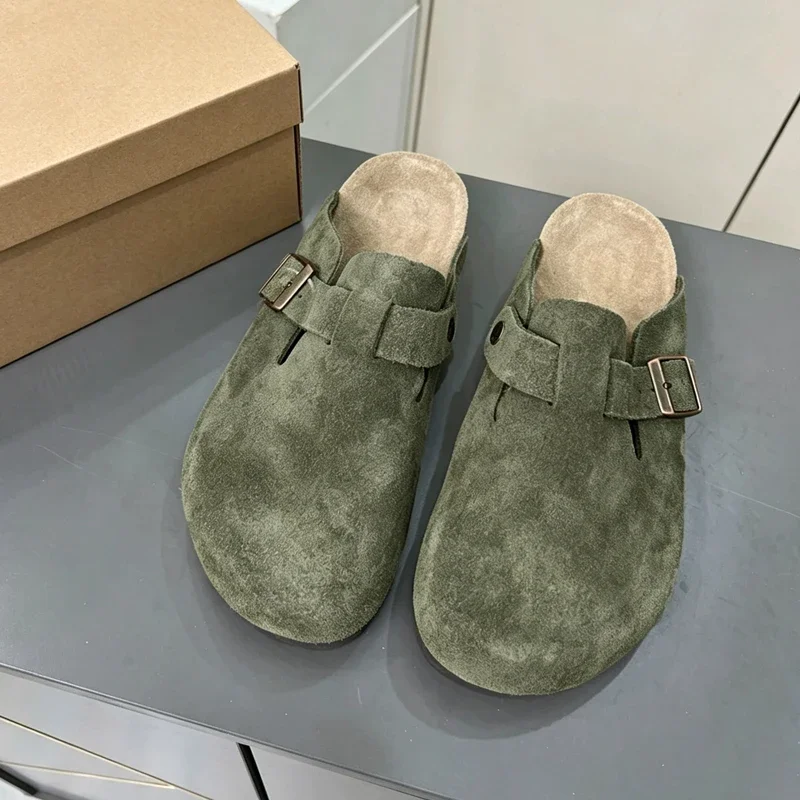 Premium Real Suede Leather Mule Clogs, All Gender Casual Footwear with Soft Cork Sole, Sizes 34 to 48 for Male & Female