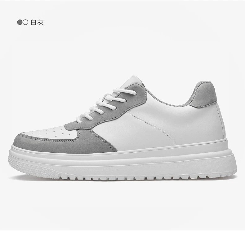 Men Genuine Leather Platform Sneakers Hidden 6-10CM Height Increase Lace Up Cushion Wearproof Street Casual Walking Skate Shoes