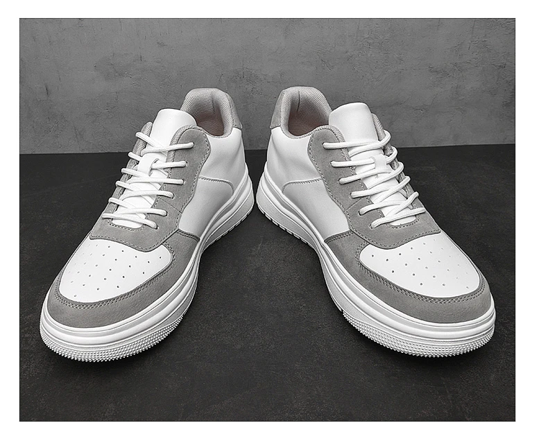 Men Genuine Leather Platform Sneakers Hidden 6-10CM Height Increase Lace Up Cushion Wearproof Street Casual Walking Skate Shoes