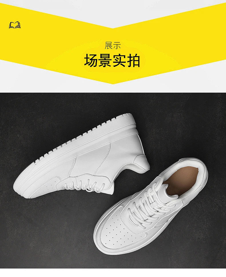 Men Genuine Leather Platform Sneakers Hidden 6-10CM Height Increase Lace Up Cushion Wearproof Street Casual Walking Skate Shoes