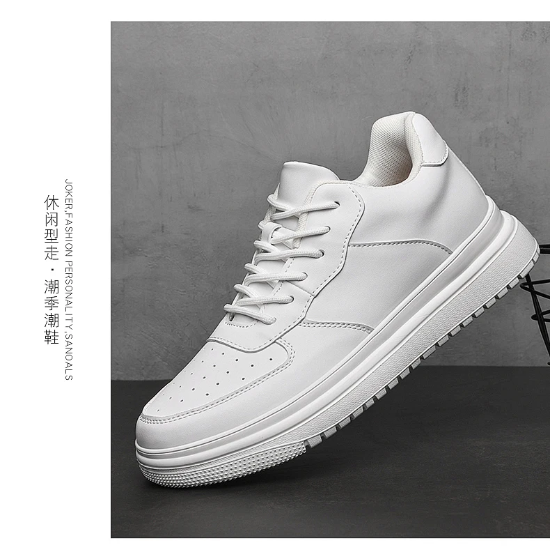 Men Genuine Leather Platform Sneakers Hidden 6-10CM Height Increase Lace Up Cushion Wearproof Street Casual Walking Skate Shoes