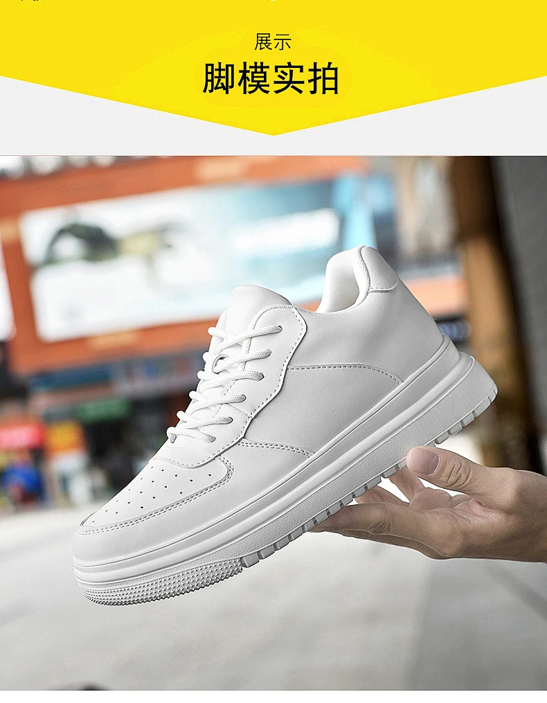 Men Genuine Leather Platform Sneakers Hidden 6-10CM Height Increase Lace Up Cushion Wearproof Street Casual Walking Skate Shoes