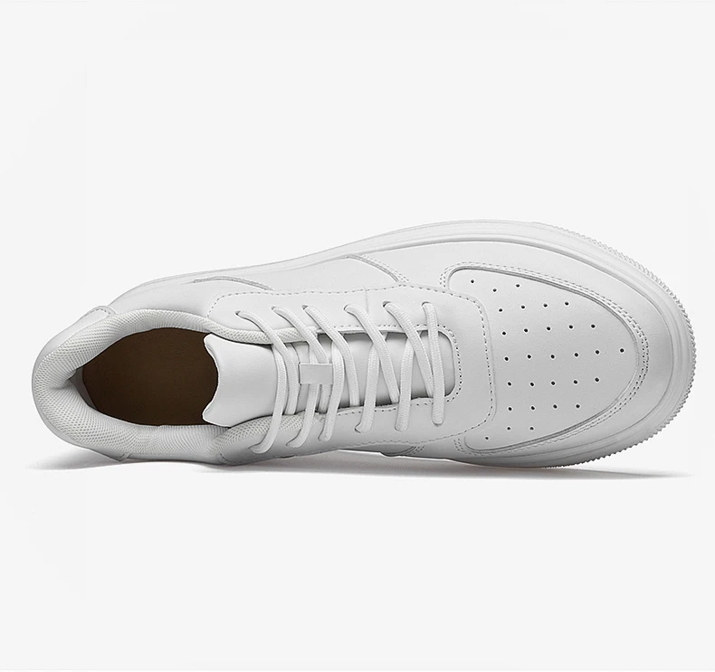 Men Genuine Leather Platform Sneakers Hidden 6-10CM Height Increase Lace Up Cushion Wearproof Street Casual Walking Skate Shoes