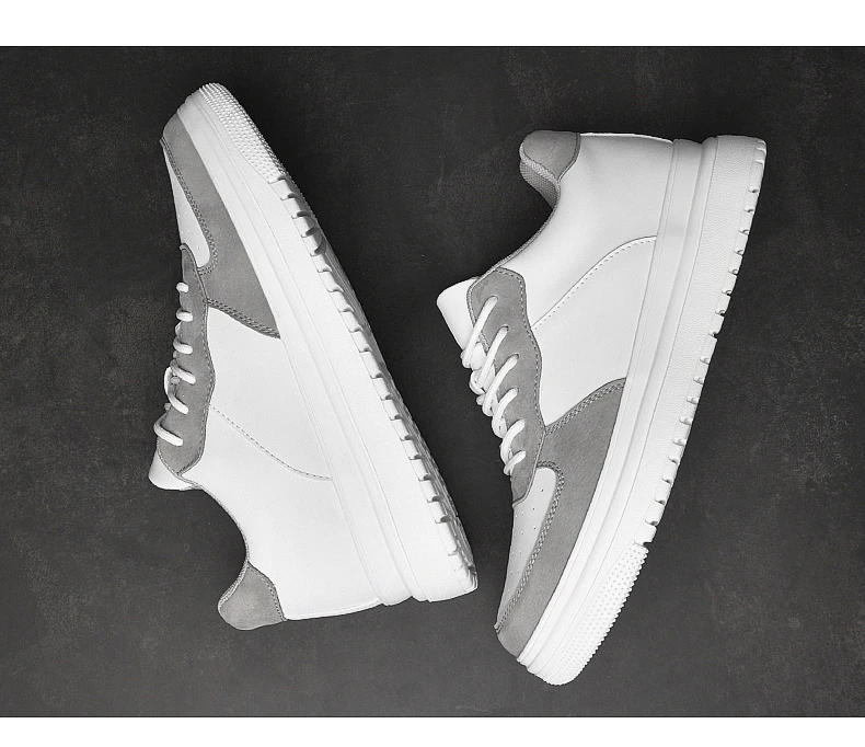 Men Genuine Leather Platform Sneakers Hidden 6-10CM Height Increase Lace Up Cushion Wearproof Street Casual Walking Skate Shoes