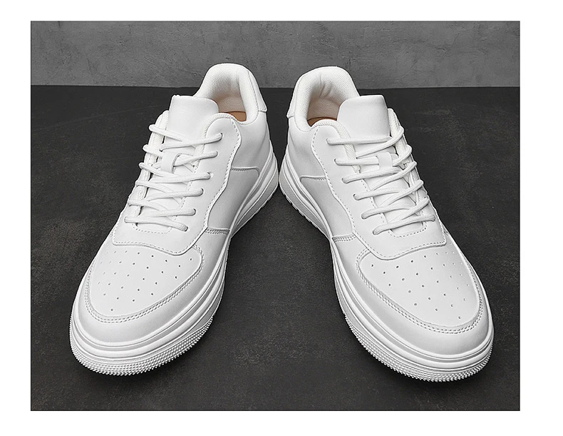 Men Genuine Leather Platform Sneakers Hidden 6-10CM Height Increase Lace Up Cushion Wearproof Street Casual Walking Skate Shoes