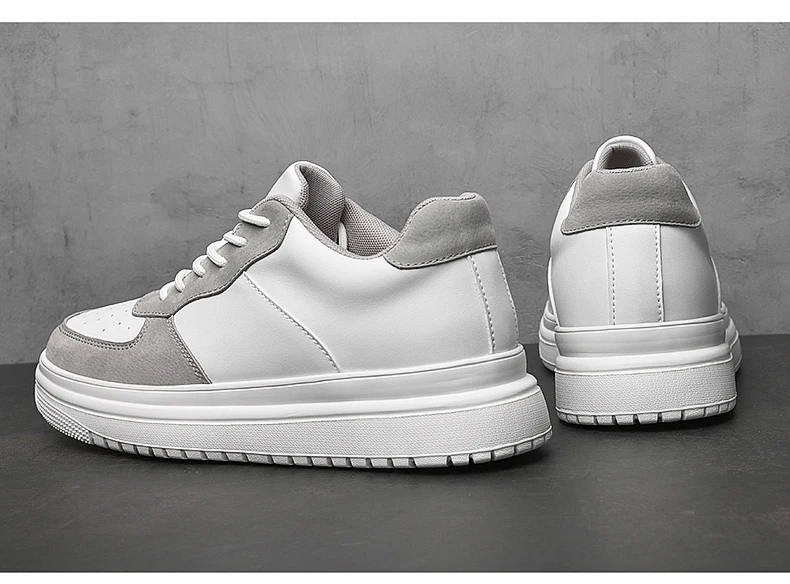 Men Genuine Leather Platform Sneakers Hidden 6-10CM Height Increase Lace Up Cushion Wearproof Street Casual Walking Skate Shoes