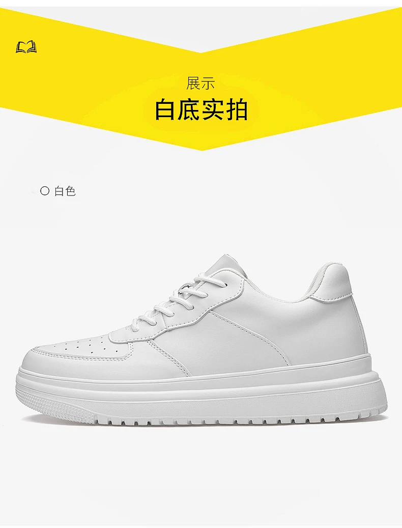Men Genuine Leather Platform Sneakers Hidden 6-10CM Height Increase Lace Up Cushion Wearproof Street Casual Walking Skate Shoes