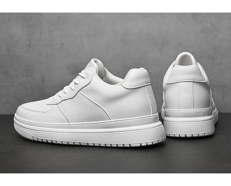 Men Genuine Leather Platform Sneakers Hidden 6-10CM Height Increase Lace Up Cushion Wearproof Street Casual Walking Skate Shoes