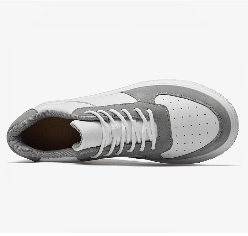Men Genuine Leather Platform Sneakers Hidden 6-10CM Height Increase Lace Up Cushion Wearproof Street Casual Walking Skate Shoes
