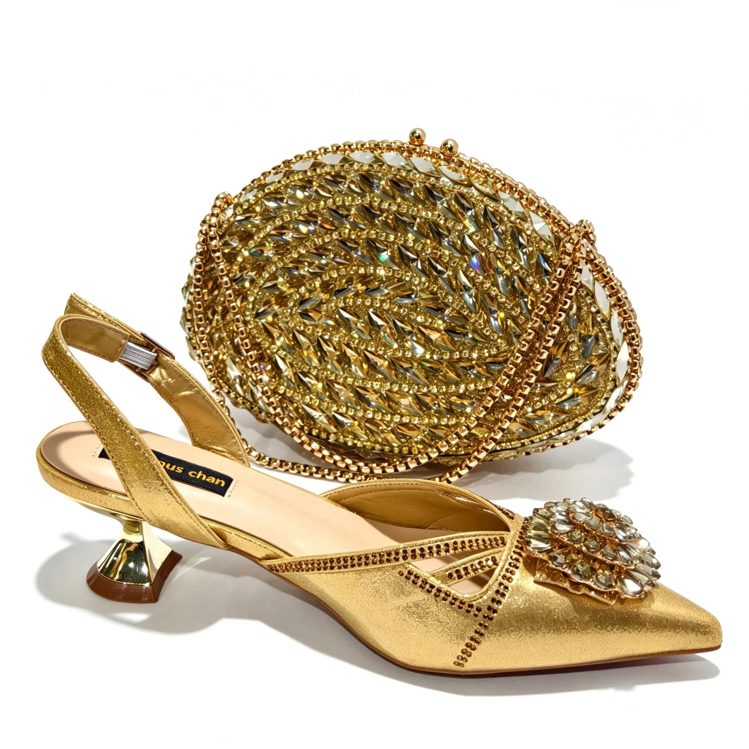 Elegant Italian Designer Women's Heel and Bag Set - Comfortable Red Shoes Adorned with Rhinestones for Parties