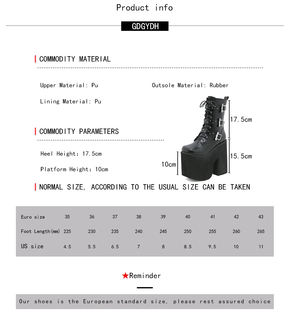 Gdgydh Lace up Chunky Heel Mid Calf Booties for Women Block High Heel Platform Combat Boots Gothic Metal Bat Gothic Shoes