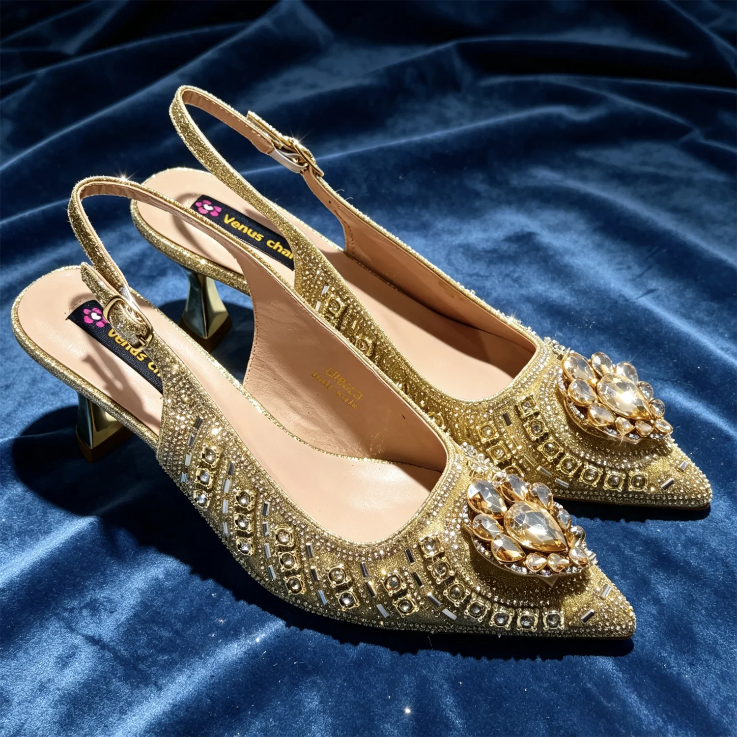 Latest African Women Shoes and Bags Italy Elegant Heeled Shoes for Women Italian Shoe and Bag Pumps Decorated with Rhinestone
