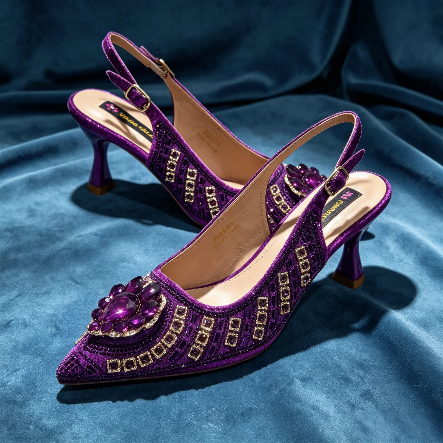 Latest African Women Shoes and Bags Italy Elegant Heeled Shoes for Women Italian Shoe and Bag Pumps Decorated with Rhinestone