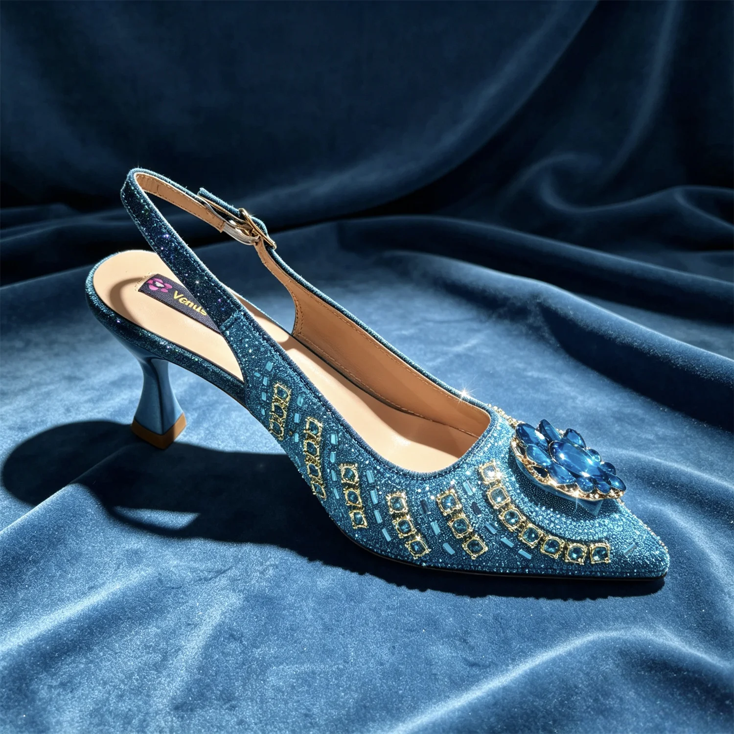Latest African Women Shoes and Bags Italy Elegant Heeled Shoes for Women Italian Shoe and Bag Pumps Decorated with Rhinestone