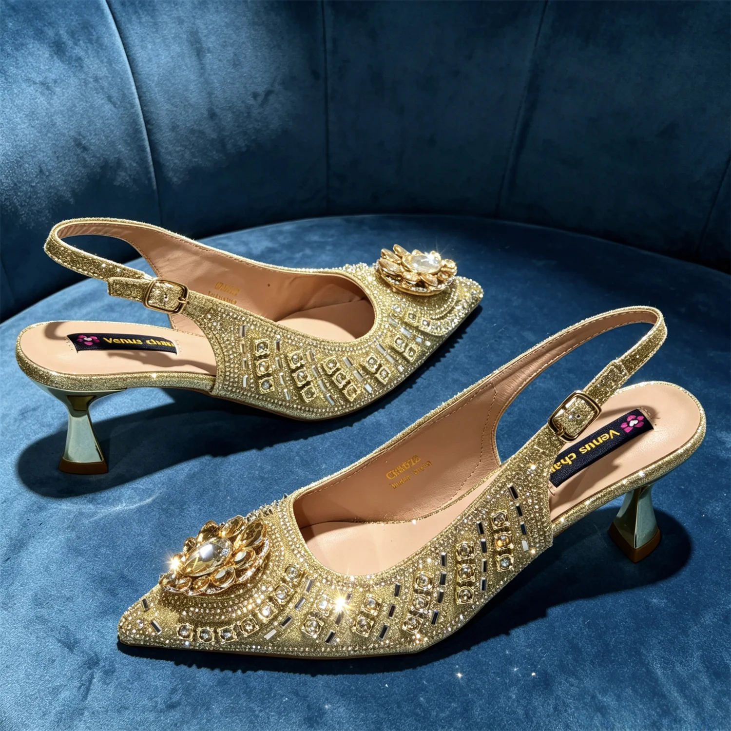 Latest African Women Shoes and Bags Italy Elegant Heeled Shoes for Women Italian Shoe and Bag Pumps Decorated with Rhinestone