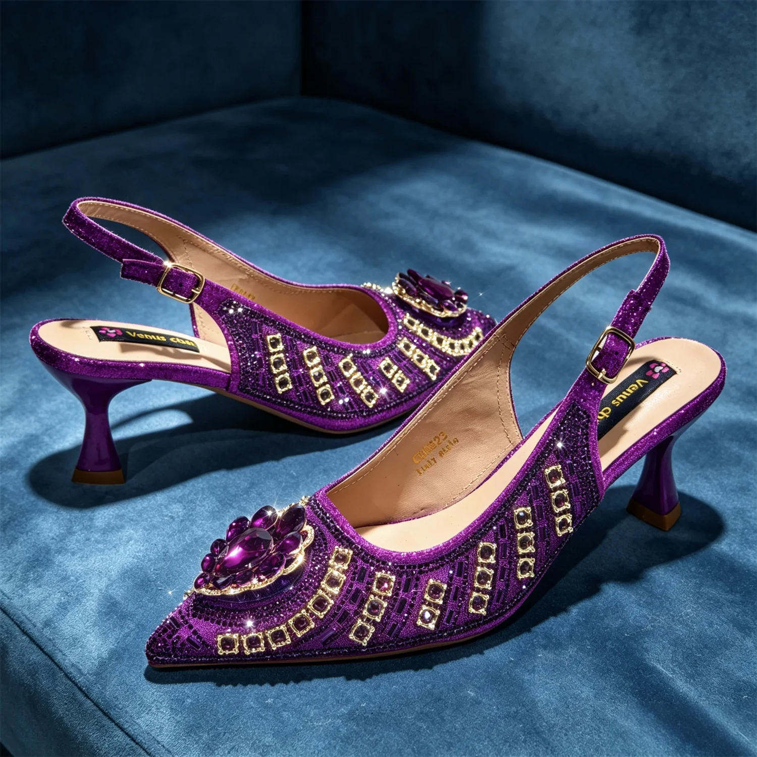 Latest African Women Shoes and Bags Italy Elegant Heeled Shoes for Women Italian Shoe and Bag Pumps Decorated with Rhinestone