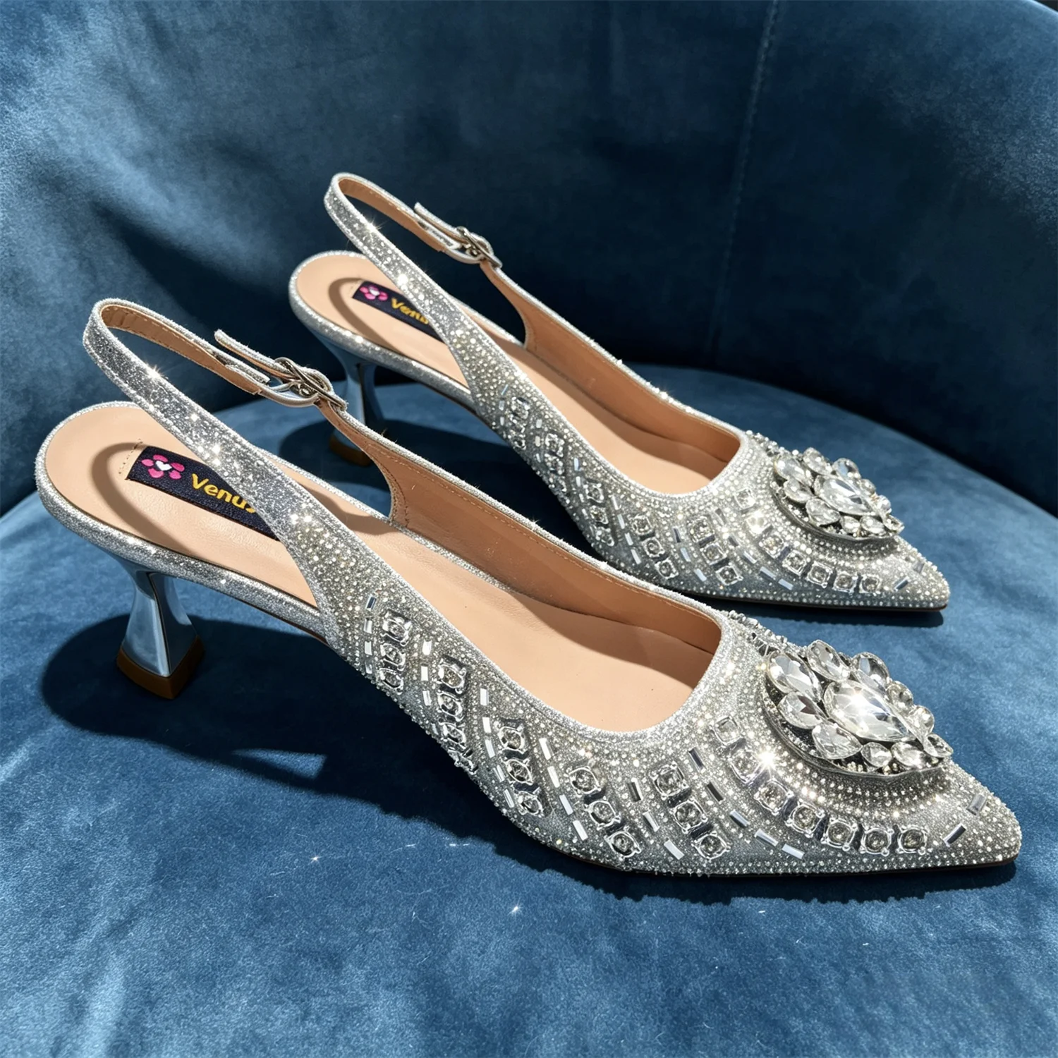 Latest African Women Shoes and Bags Italy Elegant Heeled Shoes for Women Italian Shoe and Bag Pumps Decorated with Rhinestone