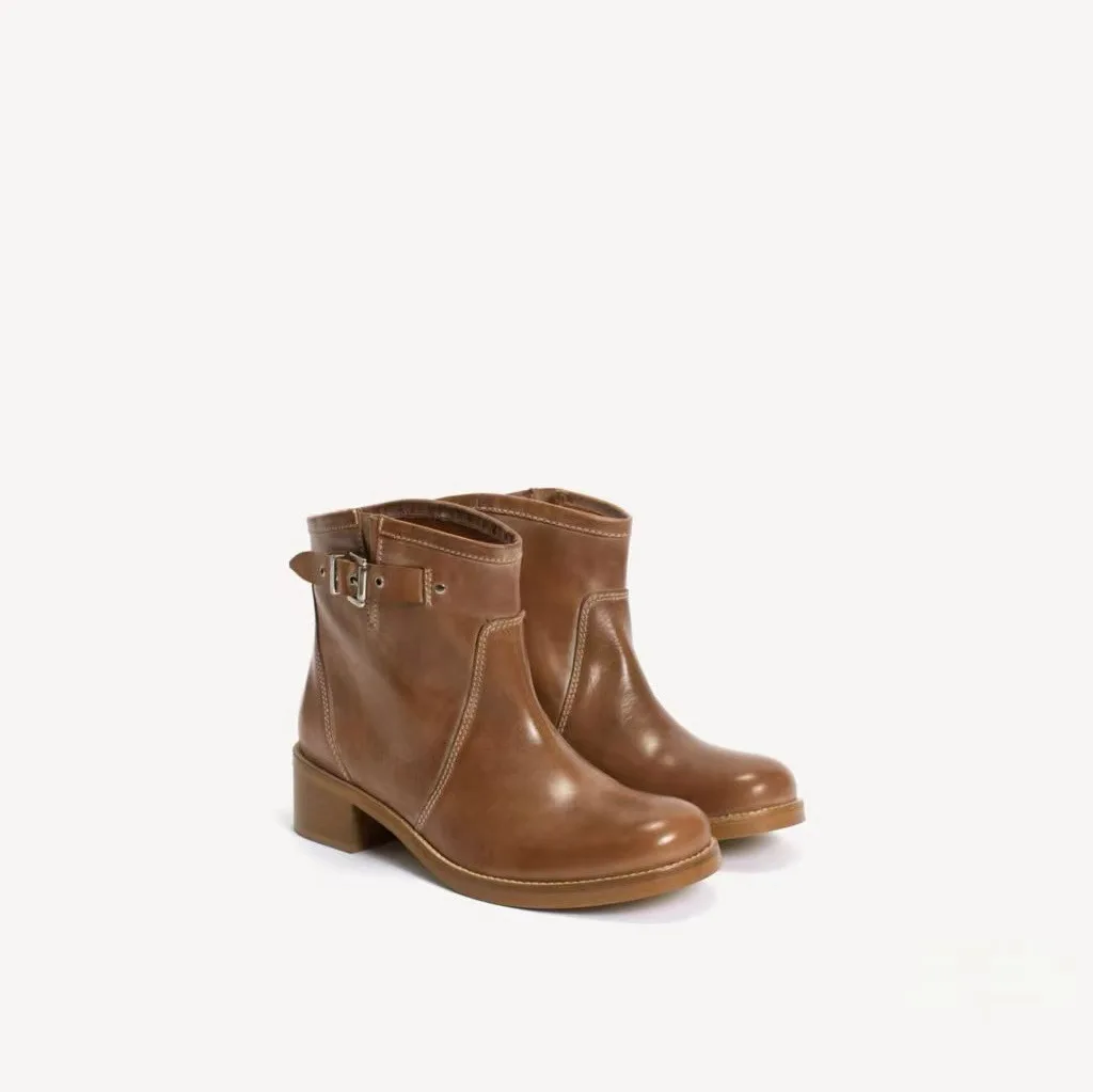 Women's causal dress brown/black ankle boots chunky heel leather round toe winter new in luxury designer booties comfy shoes