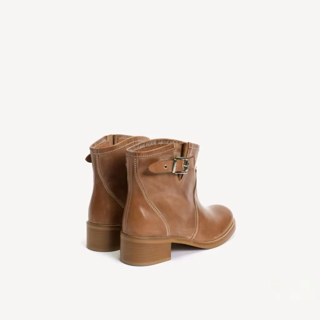 Women's causal dress brown/black ankle boots chunky heel leather round toe winter new in luxury designer booties comfy shoes