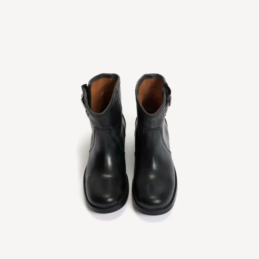 Women's causal dress brown/black ankle boots chunky heel leather round toe winter new in luxury designer booties comfy shoes