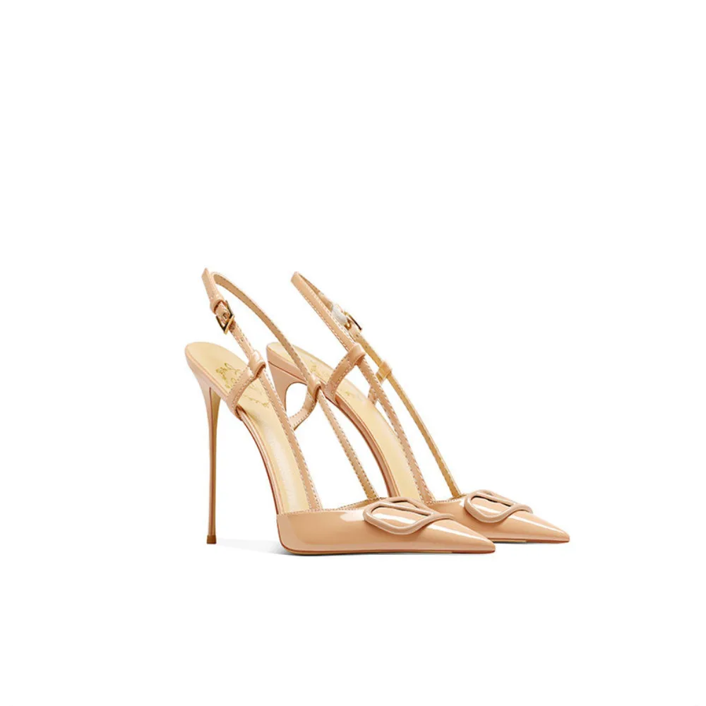 Women Nude Pointed Toe Thin Heel Sandals Spring New Arrival Open Back Closed Toe Elegant High Heel Sandals