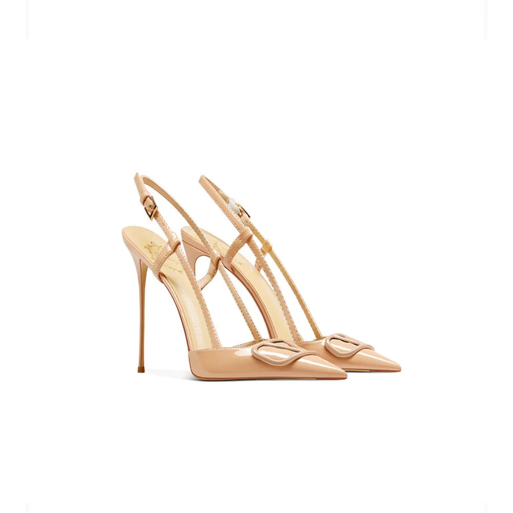 Women Nude Pointed Toe Thin Heel Sandals Spring New Arrival Open Back Closed Toe Elegant High Heel Sandals