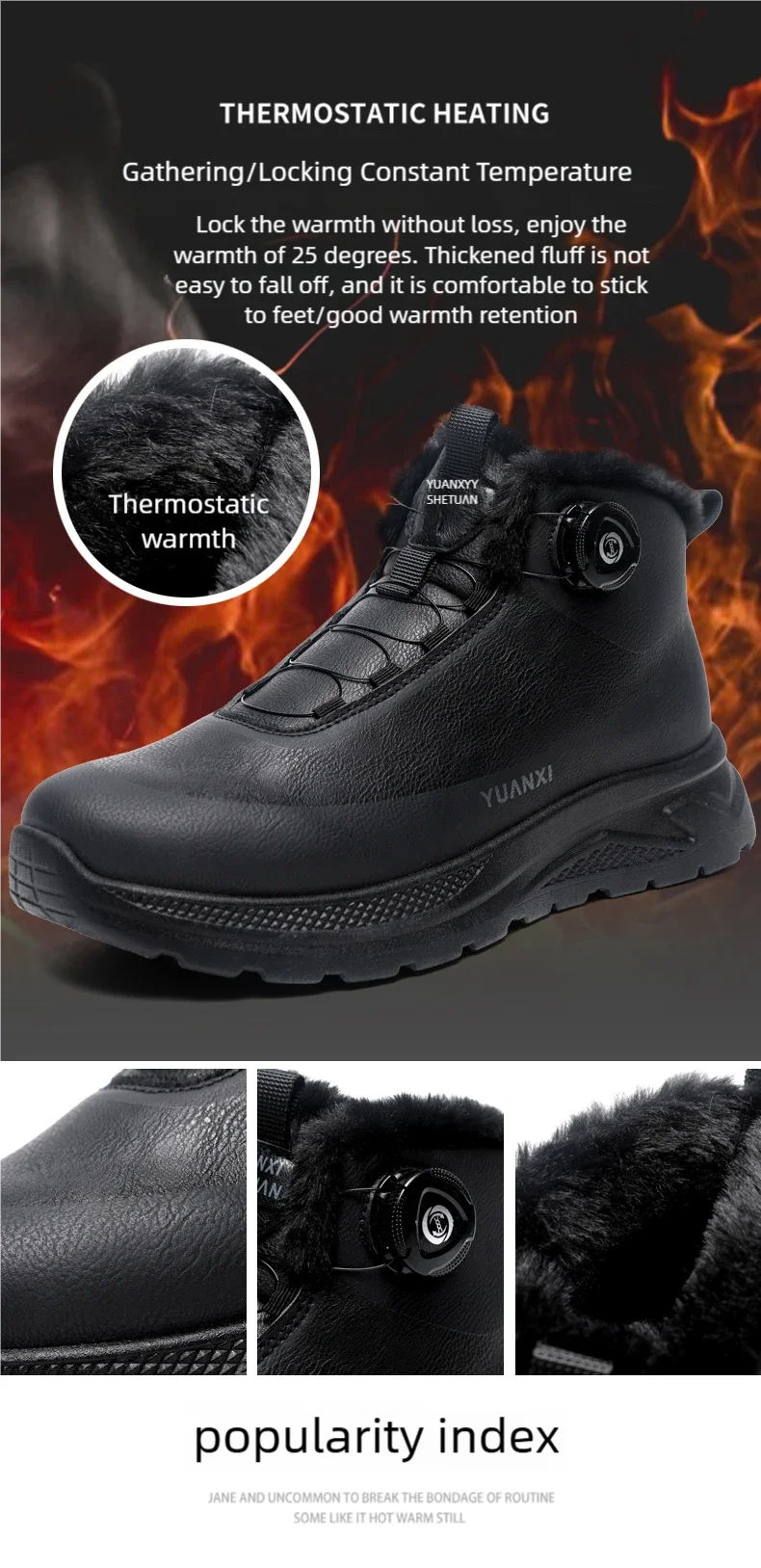 Men's Hiking Tide Cotton Boots Winter New Warm Plush Comfort Fashion Soft-Sole lightweight Outdoor Walking Running Sports Boots