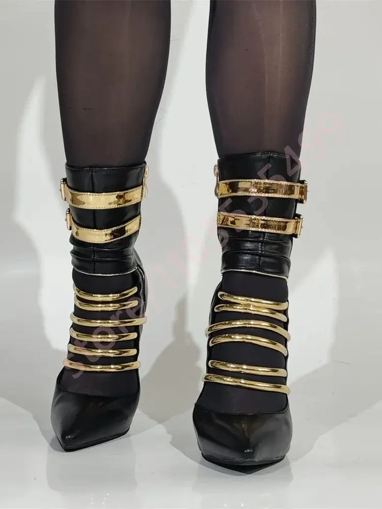 Pointed Toe Hollow Belt Buckle Stilettos 2026 Autumn New Banquet Sexy Ladies Short Boots Mixed Color Fashion Casual Shoes