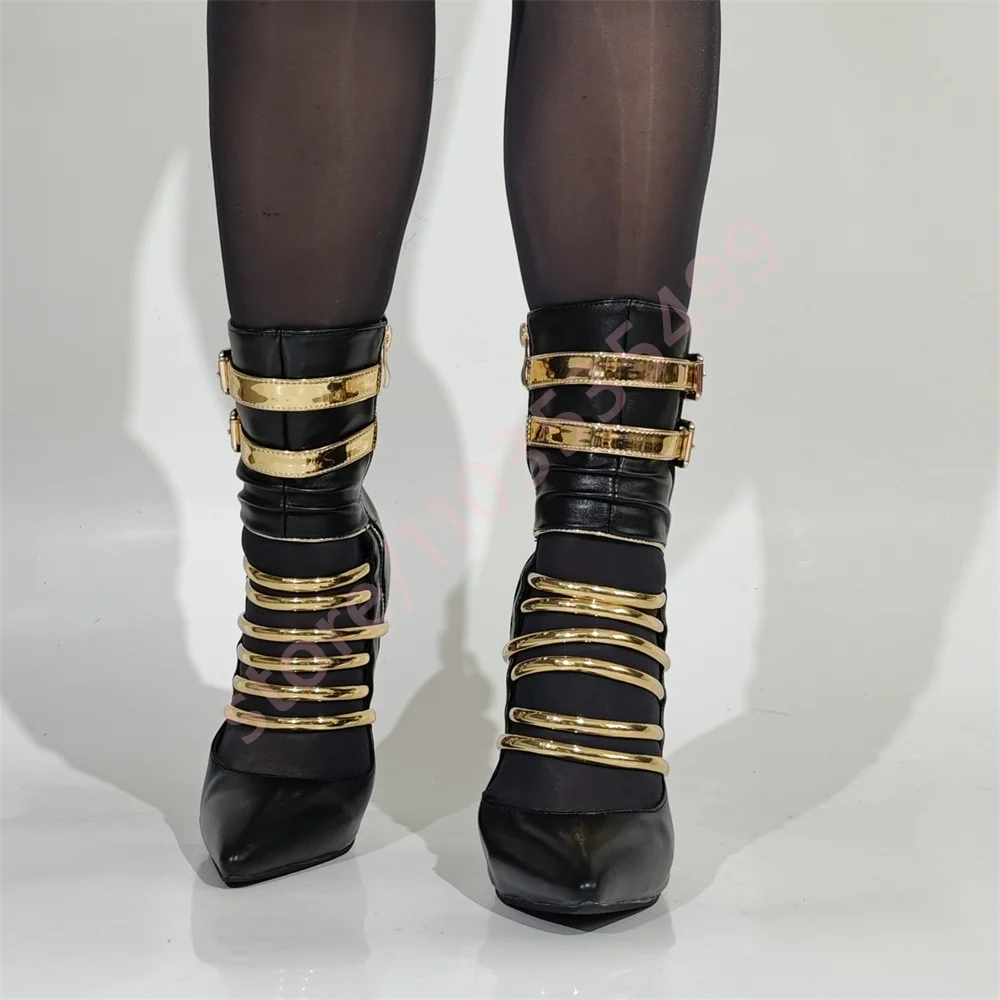 Pointed Toe Hollow Belt Buckle Stilettos 2026 Autumn New Banquet Sexy Ladies Short Boots Mixed Color Fashion Casual Shoes