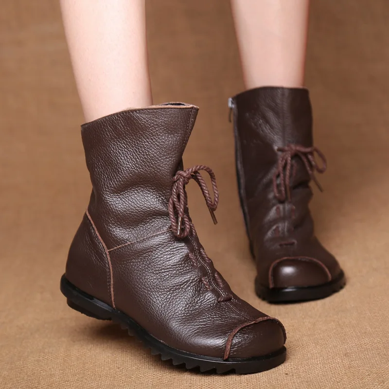 Explosive retro original leather short boots warm leather boots 2025 Spring and Autumn new low heeled women's boots