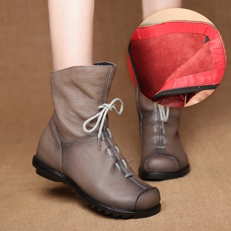 Explosive retro original leather short boots warm leather boots 2025 Spring and Autumn new low heeled women's boots